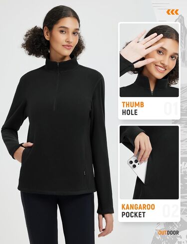 Baleaf Fleece Quarter Zip Pullover Long Sleeve Tops Tops Bold Weathing Gearing Gear مع جيوب سحاب in Saudi Arabia