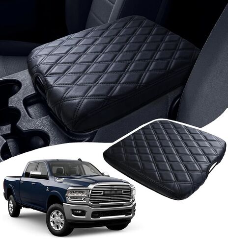 Center Console Armrest Cover Fit for 2013-2018 Ram 1500 & 2013-2024 Dodge Ram 2500/3500/1500 Classic Model, PU Leather Middle Console Cover Car Accessories with Hidden Pockets, Jump Seat Console Only in Saudi Arabia
