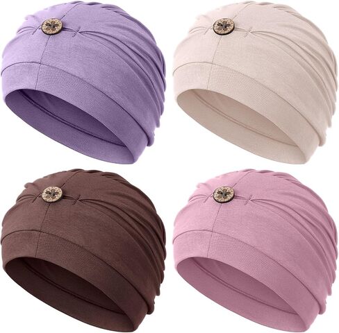 Foaincore 4 Pcs Cotton Chemo Turban Headwear Women Soft Cancer Cap Stretchy Beanie Lightweight Sleeping Head Wraps Hats Ladies Head Covering for Cancer Hair Loss Hat in Saudi Arabia