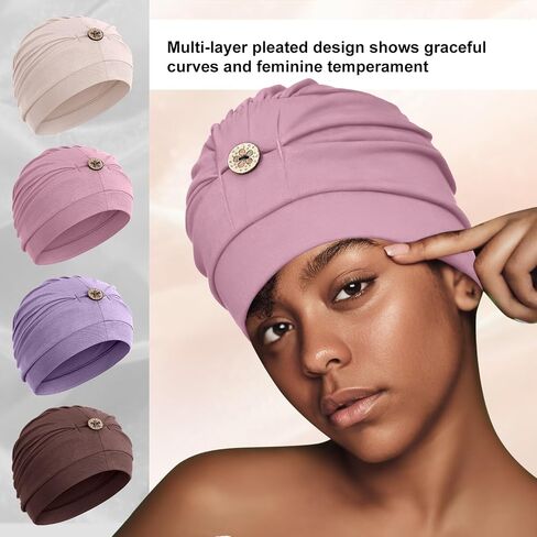 Foaincore 4 Pcs Cotton Chemo Turban Headwear Women Soft Cancer Cap Stretchy Beanie Lightweight Sleeping Head Wraps Hats Ladies Head Covering for Cancer Hair Loss Hat in Saudi Arabia