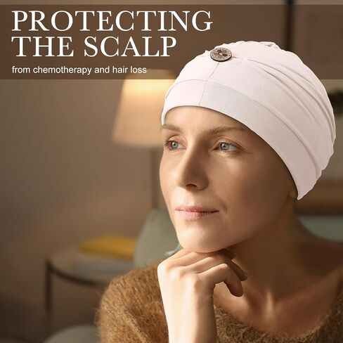Foaincore 4 Pcs Cotton Chemo Turban Headwear Women Soft Cancer Cap Stretchy Beanie Lightweight Sleeping Head Wraps Hats Ladies Head Covering for Cancer Hair Loss Hat in Saudi Arabia