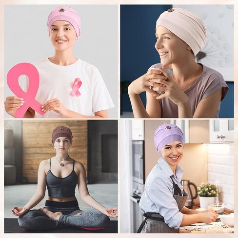 Foaincore 4 Pcs Cotton Chemo Turban Headwear Women Soft Cancer Cap Stretchy Beanie Lightweight Sleeping Head Wraps Hats Ladies Head Covering for Cancer Hair Loss Hat in Saudi Arabia