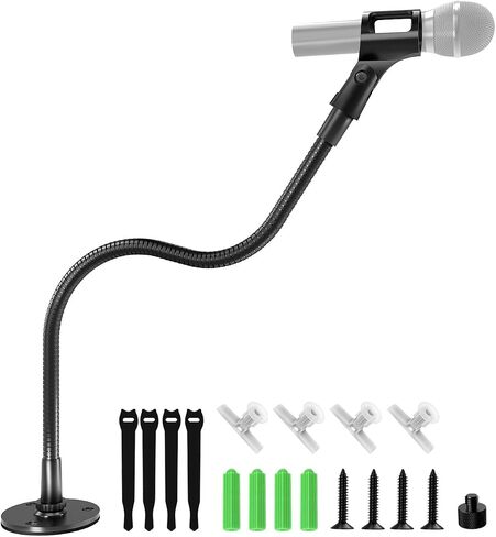 19-inch Gooseneck Microphone Holder Stand, Desktop & Wall Mounted, Heavy Duty Flexible Microphone Arm Stand with Flange Mount Base, Ideal for Podium, Studio, Lecture, Podcast, Gaming, Streaming in Saudi Arabia