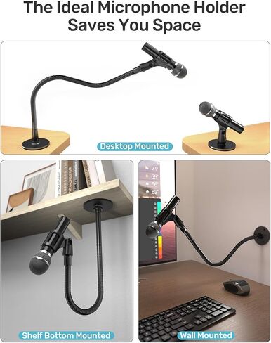 19-inch Gooseneck Microphone Holder Stand, Desktop & Wall Mounted, Heavy Duty Flexible Microphone Arm Stand with Flange Mount Base, Ideal for Podium, Studio, Lecture, Podcast, Gaming, Streaming in Saudi Arabia