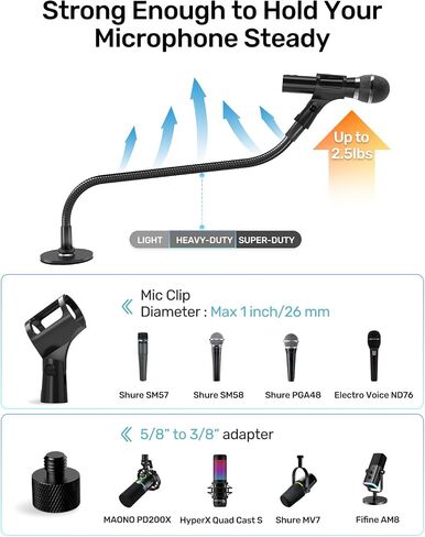 19-inch Gooseneck Microphone Holder Stand, Desktop & Wall Mounted, Heavy Duty Flexible Microphone Arm Stand with Flange Mount Base, Ideal for Podium, Studio, Lecture, Podcast, Gaming, Streaming in Saudi Arabia