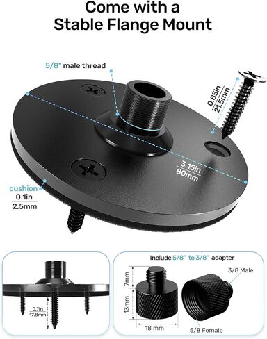 19-inch Gooseneck Microphone Holder Stand, Desktop & Wall Mounted, Heavy Duty Flexible Microphone Arm Stand with Flange Mount Base, Ideal for Podium, Studio, Lecture, Podcast, Gaming, Streaming in Saudi Arabia