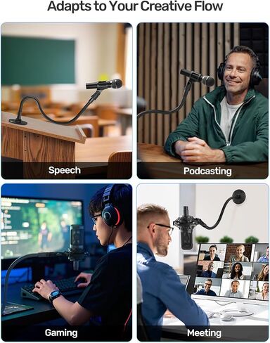 19-inch Gooseneck Microphone Holder Stand, Desktop & Wall Mounted, Heavy Duty Flexible Microphone Arm Stand with Flange Mount Base, Ideal for Podium, Studio, Lecture, Podcast, Gaming, Streaming in Saudi Arabia