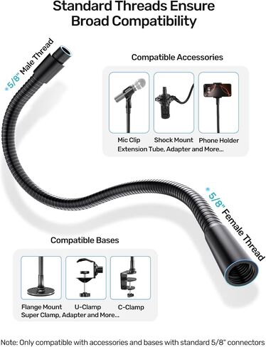 19-inch Gooseneck Microphone Holder Stand, Desktop & Wall Mounted, Heavy Duty Flexible Microphone Arm Stand with Flange Mount Base, Ideal for Podium, Studio, Lecture, Podcast, Gaming, Streaming in Saudi Arabia