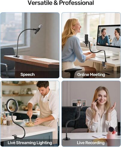 19-inch Gooseneck Microphone Holder Stand, Desktop & Wall Mounted, Heavy Duty Flexible Microphone Arm Stand with Flange Mount Base, Ideal for Podium, Studio, Lecture, Podcast, Gaming, Streaming in Saudi Arabia