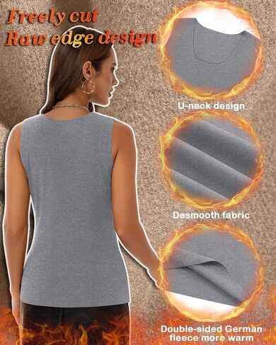 3 Pack Women's Thermal Tank Tops Fleece Lined Scoop Neck Sleeveless Undershirts Warm Frayed Hem Base Layer Vest in Kuwait