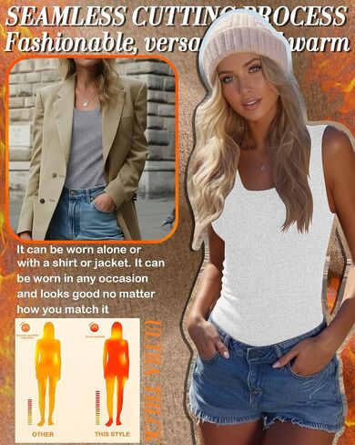 3 Pack Women's Thermal Tank Tops Fleece Lined Scoop Neck Sleeveless Undershirts Warm Frayed Hem Base Layer Vest in Kuwait