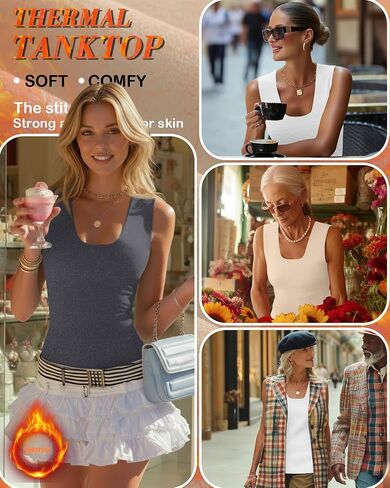 3 Pack Women's Thermal Tank Tops Fleece Lined Scoop Neck Sleeveless Undershirts Warm Frayed Hem Base Layer Vest in Kuwait