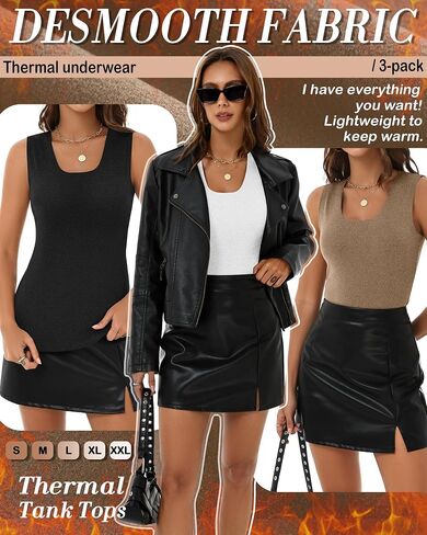 3 Pack Women's Thermal Tank Tops Fleece Lined Scoop Neck Sleeveless Undershirts Warm Frayed Hem Base Layer Vest in Kuwait