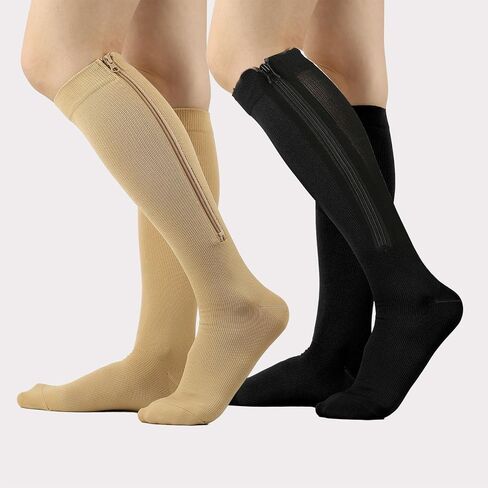 INOGIH Medical15-20mmHg Zipper Compression Socks for Women and Men - Varicose-Recovery Knee-High Compression-Stockings in Saudi Arabia