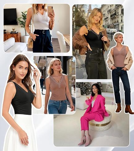 Thermal Tank Top Women V Neck Lace Camisole with Built in Bra Vest Sleeveless Undershirts in Saudi Arabia