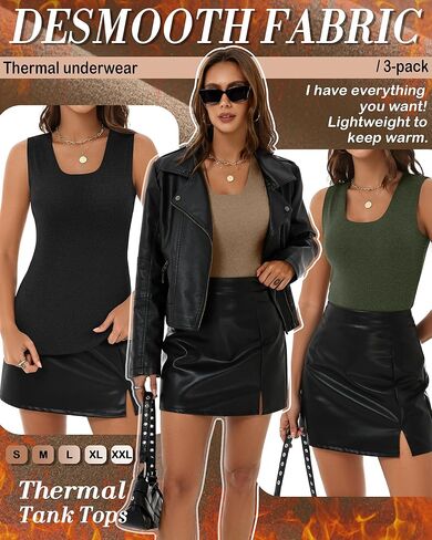 3 Pack Women's Thermal Tank Tops Fleece Lined Scoop Neck Sleeveless Undershirts Warm Frayed Hem Base Layer Vest in Kuwait