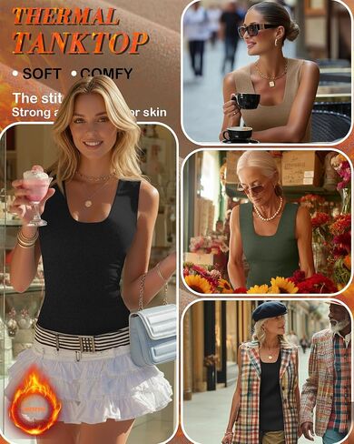3 Pack Women's Thermal Tank Tops Fleece Lined Scoop Neck Sleeveless Undershirts Warm Frayed Hem Base Layer Vest in Kuwait