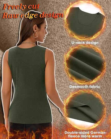3 Pack Women's Thermal Tank Tops Fleece Lined Scoop Neck Sleeveless Undershirts Warm Frayed Hem Base Layer Vest in Kuwait