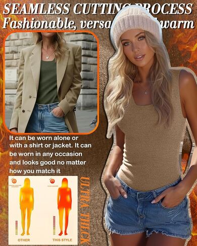 3 Pack Women's Thermal Tank Tops Fleece Lined Scoop Neck Sleeveless Undershirts Warm Frayed Hem Base Layer Vest in Kuwait