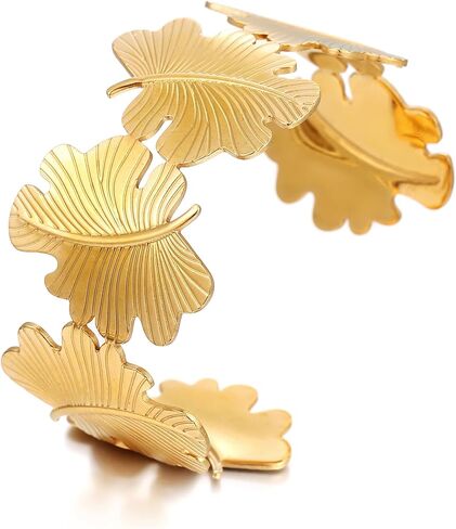 Gold Chunky Cuff Bangle Bracelets for Women Ginkgo Leaf Bracelet Boho Wide Bracelets Statement Bracelet Adjustable Jewelry in Kuwait