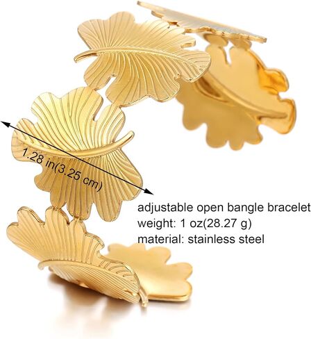 Gold Chunky Cuff Bangle Bracelets for Women Ginkgo Leaf Bracelet Boho Wide Bracelets Statement Bracelet Adjustable Jewelry in Kuwait