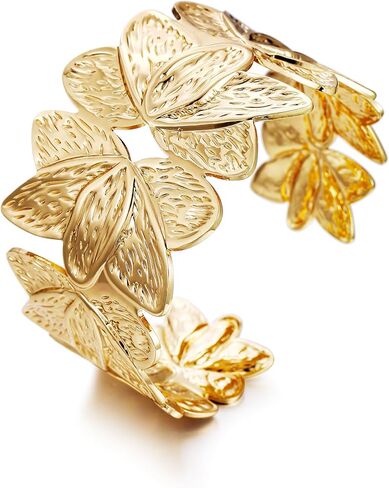Gold Chunky Cuff Bangle Bracelets for Women Ginkgo Leaf Bracelet Boho Wide Bracelets Statement Bracelet Adjustable Jewelry in Kuwait