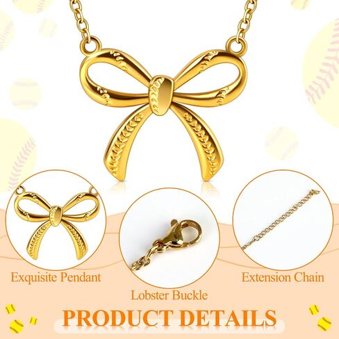 18k Gold Plated Softball Bow Necklace for Women, Dainty Softball Game Day Pendant necklace, Trendy Sport Jewelry Accessories Birthday Christmas Gift for Softball Team Fan Player Coach Friend Mom (Gold) in Saudi Arabia