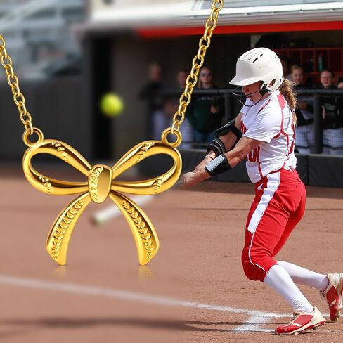 18k Gold Plated Softball Bow Necklace for Women, Dainty Softball Game Day Pendant necklace, Trendy Sport Jewelry Accessories Birthday Christmas Gift for Softball Team Fan Player Coach Friend Mom (Gold) in Saudi Arabia