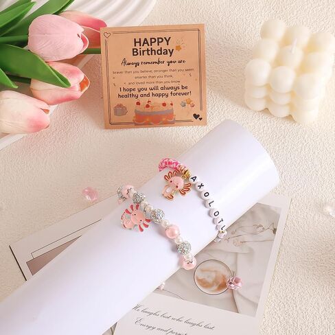 Cute Axolotl Bracelet Stuff Set Adjustable Clay Axolotl Jewelry Birthday Christmas Gifts for Gir Granddaughter Niece Daughter in Kuwait