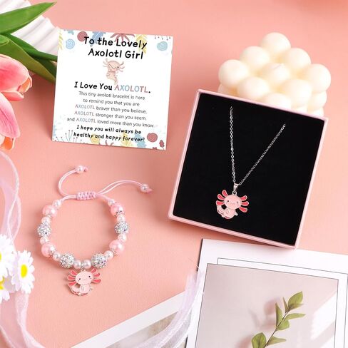 Cute Axolotl Bracelet Stuff Set Adjustable Clay Axolotl Jewelry Birthday Christmas Gifts for Gir Granddaughter Niece Daughter in Kuwait