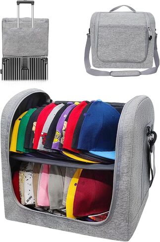 Large Hat Bag for Baseball Caps, Stackable Hat Organizer Bag, Hat Travel Case, Cap Storage Bag, Portable Hat Carrier for 24 Ball Caps, Black in Saudi Arabia