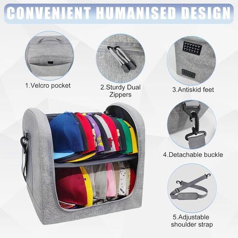 Large Hat Bag for Baseball Caps, Stackable Hat Organizer Bag, Hat Travel Case, Cap Storage Bag, Portable Hat Carrier for 24 Ball Caps, Black in Saudi Arabia