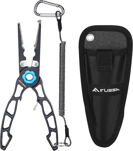FLISSA 7-1/2 Inch Fishing Pliers, Safety Lock Design Fish Pliers Saltwater with TPR Handle, Stainless Steel hook remover with Braid Cutters, Sheath and Lanyard, Fishing Tool Gifts for Men in Saudi Arabia