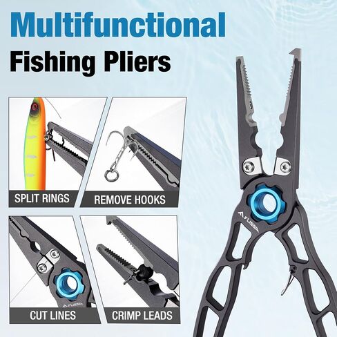 FLISSA 7-1/2 Inch Fishing Pliers, Safety Lock Design Fish Pliers Saltwater with TPR Handle, Stainless Steel hook remover with Braid Cutters, Sheath and Lanyard, Fishing Tool Gifts for Men in Saudi Arabia