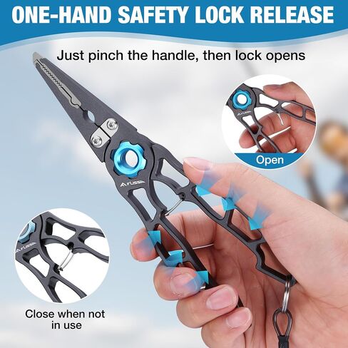 FLISSA 7-1/2 Inch Fishing Pliers, Safety Lock Design Fish Pliers Saltwater with TPR Handle, Stainless Steel hook remover with Braid Cutters, Sheath and Lanyard, Fishing Tool Gifts for Men in Saudi Arabia