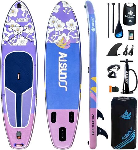 لوح تجديف قابل للنفخ مقاس 10.6 بوصة، وألواح تجديف عريضة مقاس 33 بوصة مع ملحقات لوح تجديف متميزة، ومضخة مزدوجة الحركة، وزعنفة قابلة للإزالة للشباب والكبار in Kuwait