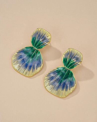 Colorful Gold Boho Chunky Leaf Floral Geometric Textured Dangling Statement Earrings for Women by SNGIA, Large Orange Green Handmade Trendy Ribbed Fan Dangle Jewelry Gifts, Big Summer Round Oval Square African Beachy Vacation Flower Fashion Accessories, V in Saudi Arabia
