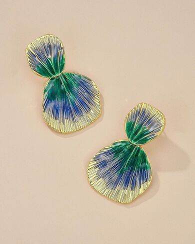 Colorful Gold Boho Chunky Leaf Floral Geometric Textured Dangling Statement Earrings for Women by SNGIA, Large Orange Green Handmade Trendy Ribbed Fan Dangle Jewelry Gifts, Big Summer Round Oval Square African Beachy Vacation Flower Fashion Accessories, V in Saudi Arabia