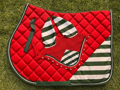 Xmas Santa Elf Christmas Decorations English Saddle Pad Set Numnah Horse Ear Bonnet Saddle Cloth Saddle Blanket Horse Riding Wears in Saudi Arabia