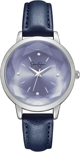 Jessica Simpson Women's Leather Band Watch, Round Faceted Crystal Dial, Classic Quartz Movement, Elegant Dress Watch for Women in Saudi Arabia