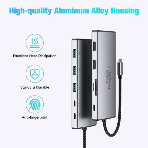 RSHTECH USB C HUB محطة إرساء DUAL STARTED 12 في 1 محول متعدد الأطوار عرض ثلاثية مع 2 HDMI ، 4K DP ، 3 USB 3.2 10GBPS ، 2 منافذ USB 3.0 ، 100 واط PD ، Gigabit Ethernet ، SD/TF لأجهزة Macbook ، أجهزة الكمبيوتر المحمولة المحمولة ، المحمول. in Kuwait
