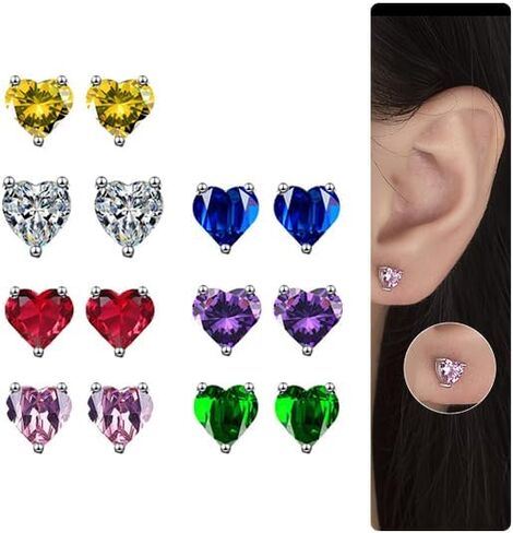 Women Synthetic Diamond Earrings, 18K White Gold Plated Round Square Cubic Zirconia Hypoallergenic Studs Earrings in Saudi Arabia