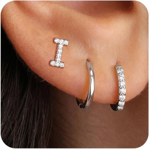 Ritach Gold Earrings for Women Girls - 3 Pairs Gold Huggie Hoop Earrings CZ Initial Stud Earrings for Women Teen Girl Gifts Hypoallergenic Cartilage Earring Set for Multiple Piercing in Kuwait