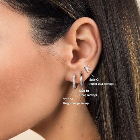 Ritach Gold Earrings for Women Girls - 3 Pairs Gold Huggie Hoop Earrings CZ Initial Stud Earrings for Women Teen Girl Gifts Hypoallergenic Cartilage Earring Set for Multiple Piercing in Kuwait