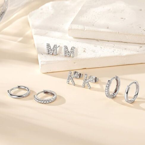 Ritach Gold Earrings for Women Girls - 3 Pairs Gold Huggie Hoop Earrings CZ Initial Stud Earrings for Women Teen Girl Gifts Hypoallergenic Cartilage Earring Set for Multiple Piercing in Kuwait