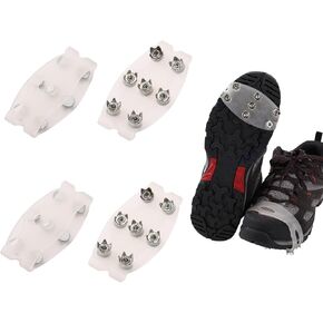 4 Pcs Ice Grips Grippers Cleats for Shoes & Boots, White Translucent Anti-Slip Crampons with 7 Steel Spike for Winter Hiking Snow Walking Climbing Mountaineering Jogging Fishing Accessories in Kuwait