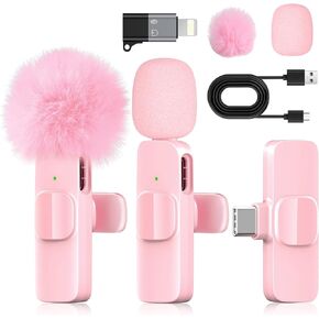 Pink Mini Wireless Microphone for iPhone & Android, Lavalier Microphone with Noise Cancellation, Plug & Play Pink Mic for YouTube, TikTok, Podcast, Live Stream in Saudi Arabia