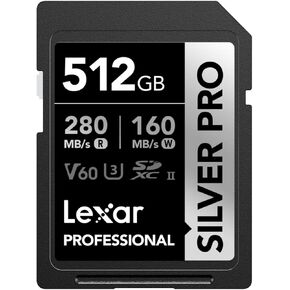 Lexar SILVER PRO SD Card 2x128GB, UHS-II SD Memory Card, V60, U3, C10, Up to 280MB/s Read/120MB/s Write, SDXC Card for DSLR/Camera/Professional Photographer/Videographer/Enthusiast(LSDSIPR128G-B2NAA) in Kuwait