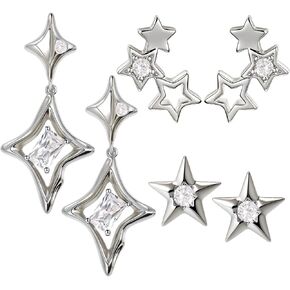 Nosiny 3 Pcs Y2k Earrings Set Goth Punk Grunge Star Earrings Silver Post Star Stud Jewelry Hoop Jewelry Y2k Accessories for Women Daily Party Birthday Graduation Date Gift in Kuwait