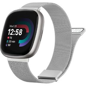 أربطة معدنية لـ Fitbit Versa 4/Fitbit Versa 3/Sense 2/Fitbit Sense، حزام سوار بحلقة بديلة من الفولاذ المقاوم للصدأ قابل للتعديل مع قفل مغناطيسي in Saudi Arabia
